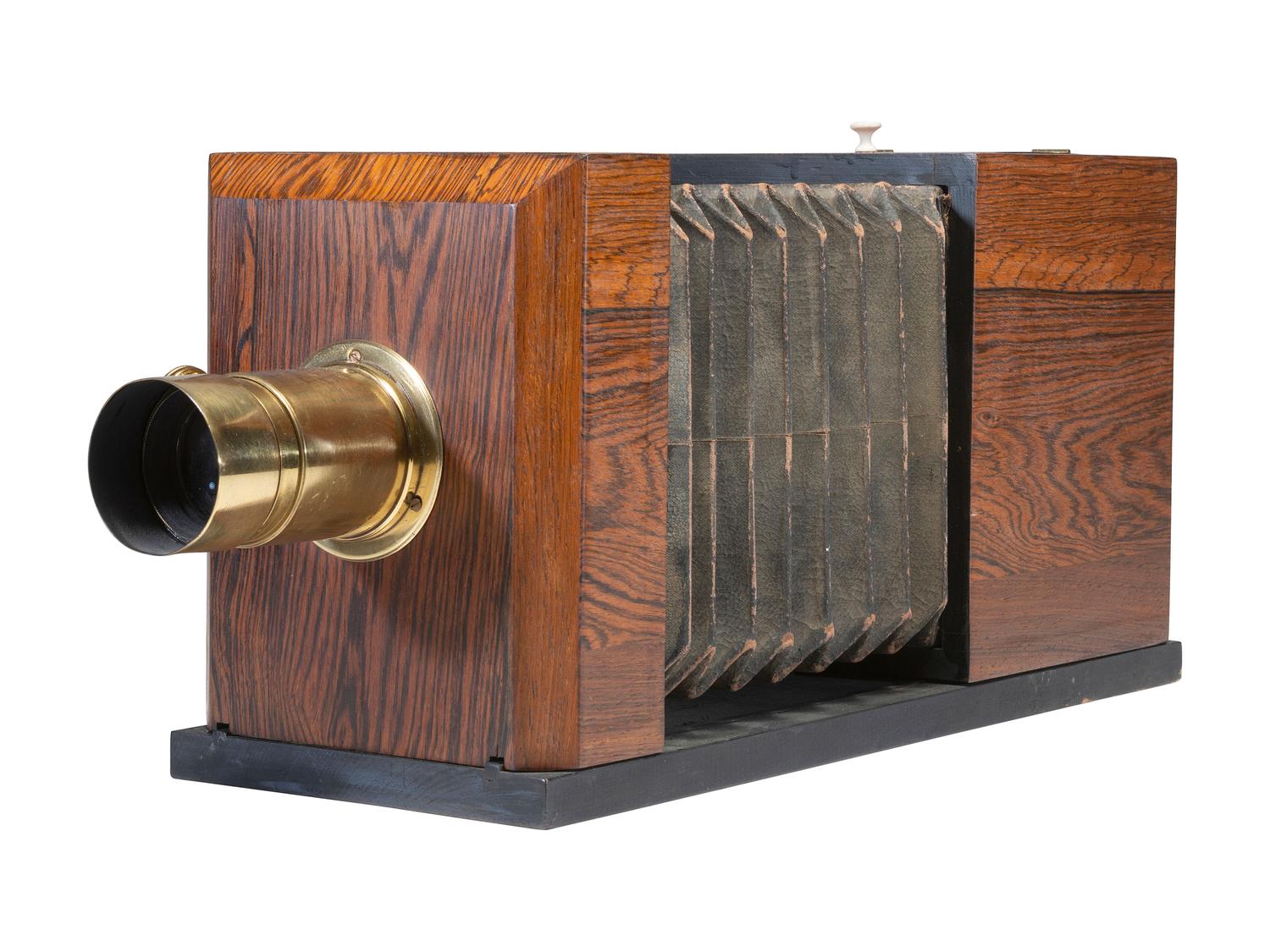 [CAMERAS]. Replica Lewis-style half plate daguerreotype camera with C.C. Harrison lens.
