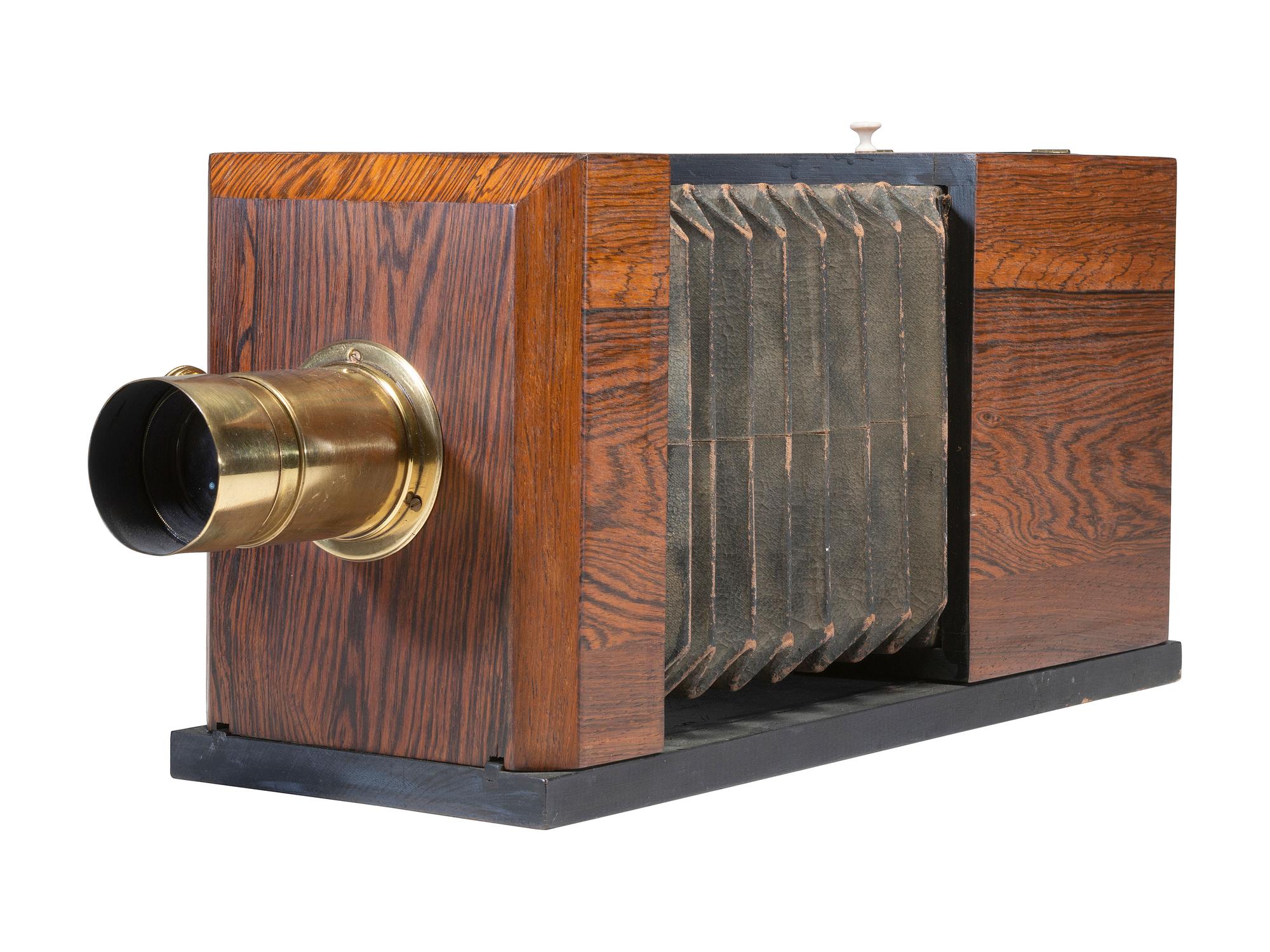 [CAMERAS]. Replica Lewis-style half plate daguerreotype camera with C.C. Harrison lens.