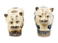 Two Chinese Beige Ground Porcelain 'Cat' Pillows