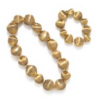 YELLOW GOLD BRUSHED HOLLOW BEAD CONVERTIBLE NECKLACE