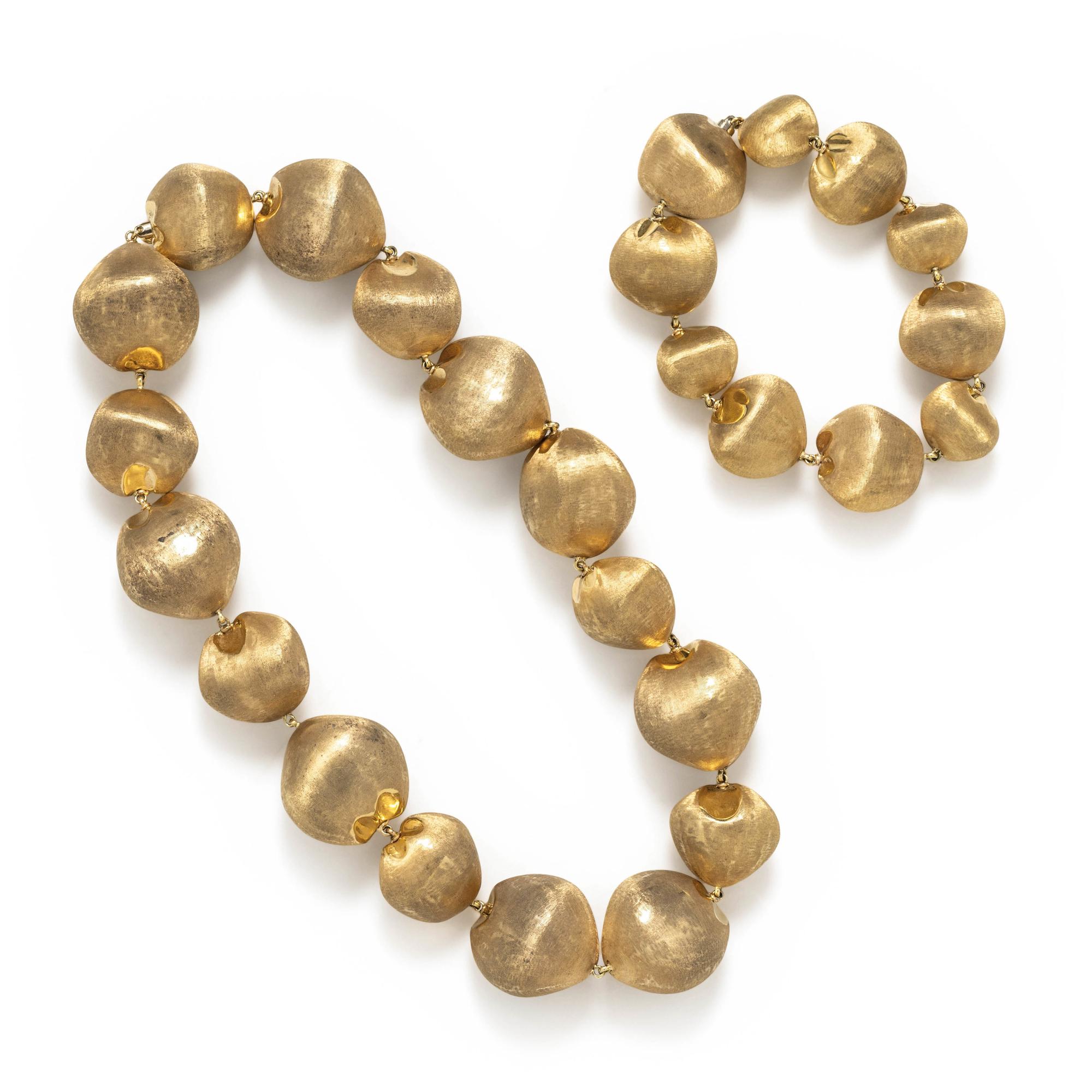 YELLOW GOLD BRUSHED HOLLOW BEAD CONVERTIBLE NECKLACE