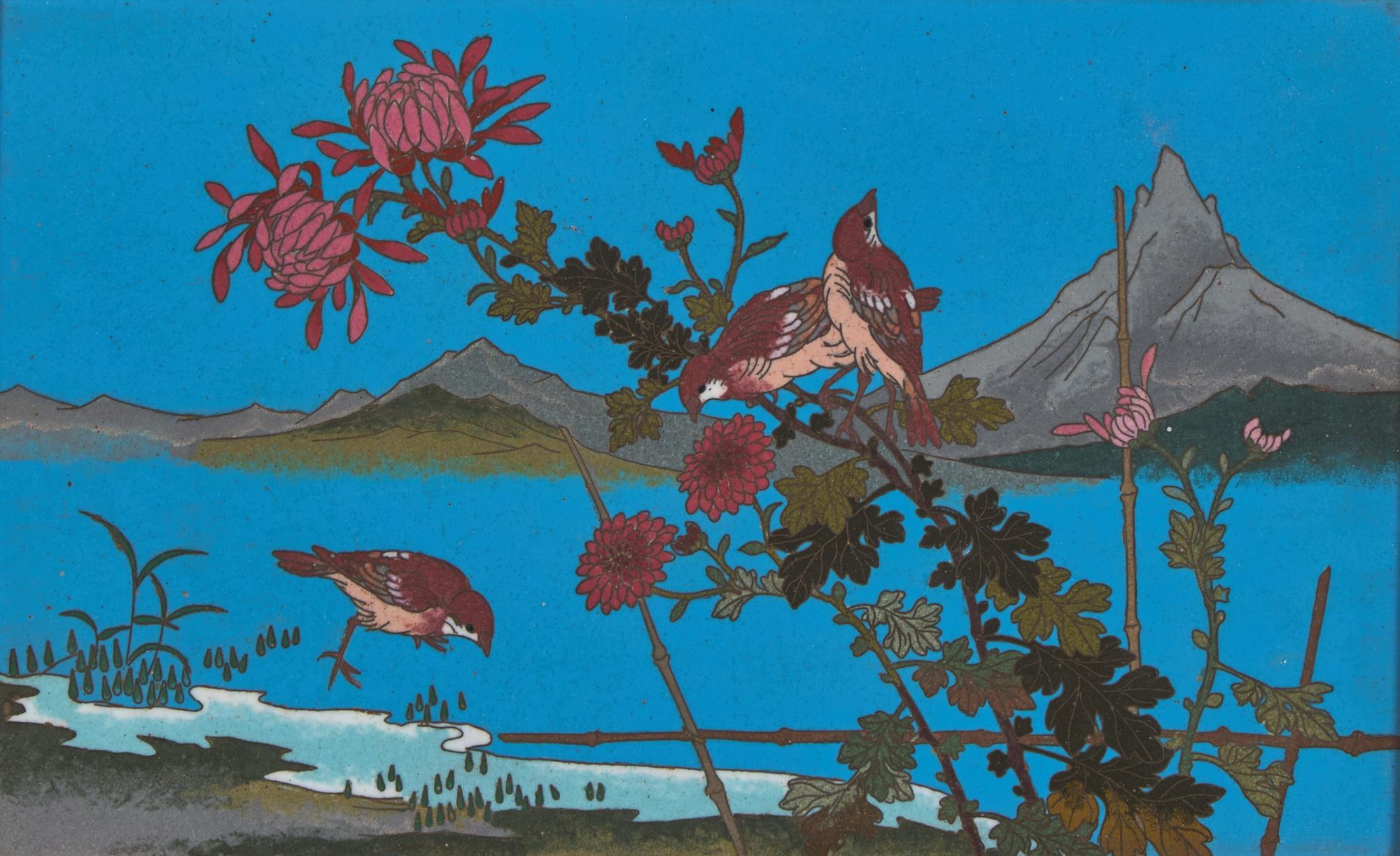 A Japanese Framed Cloisonné "Birds" Panel