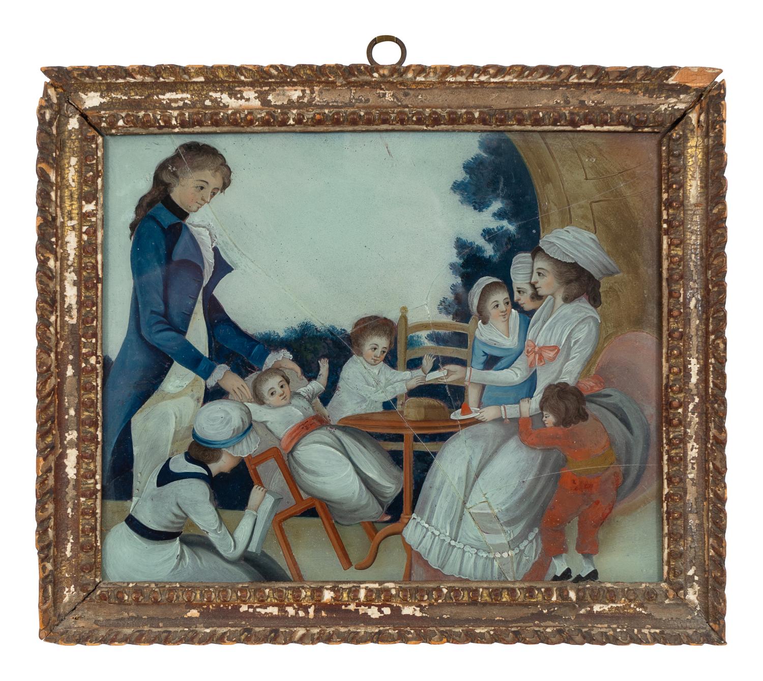 A French Reverse Painted Glass Panel