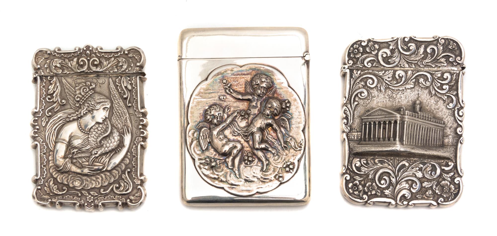 Three Silver Card Cases, Height 3 7/8 inches.