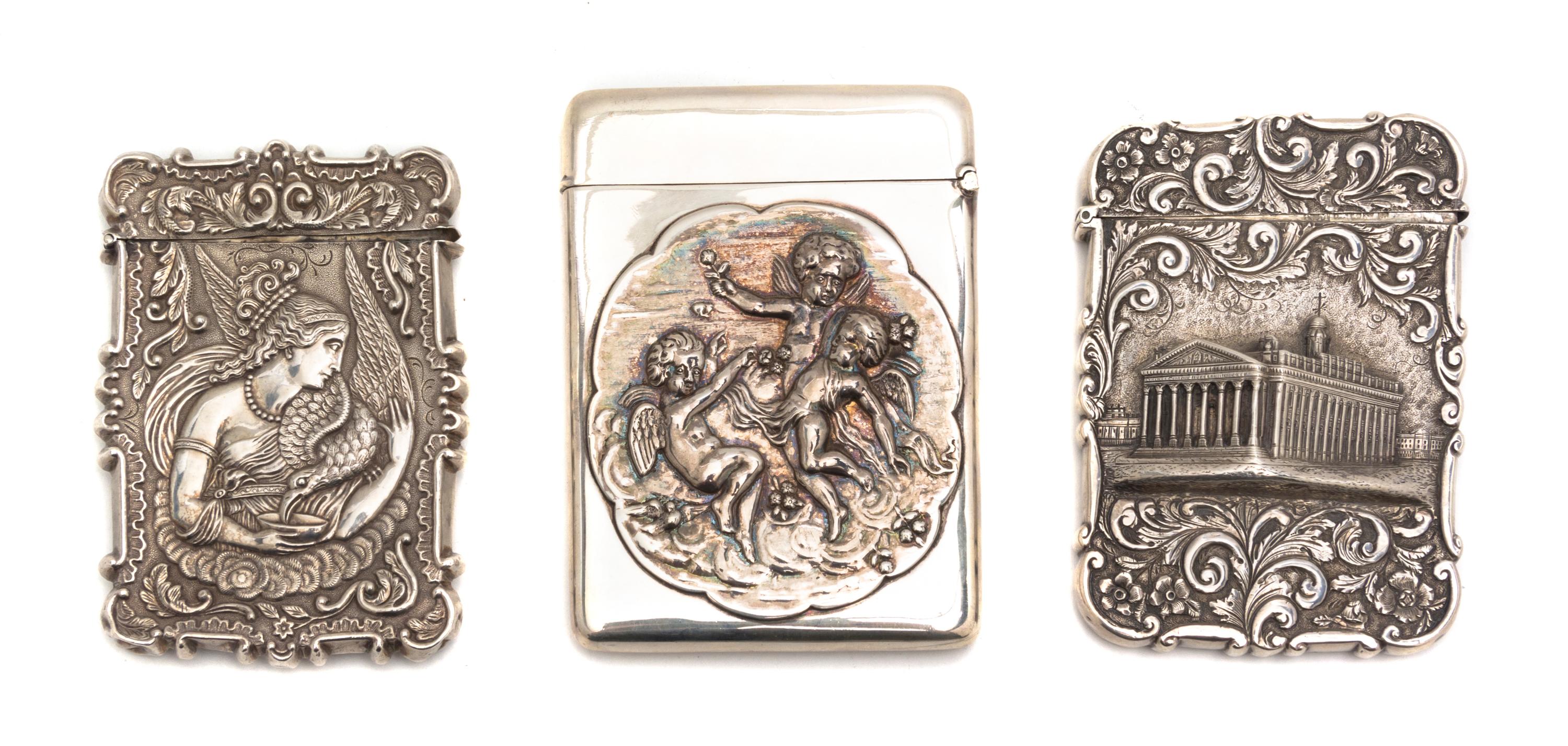 Three Silver Card Cases, Height 3 7/8 inches.
