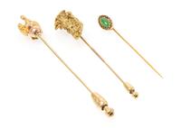 A Collection of Yellow Gold Stick Pins, 8.20 dwts.