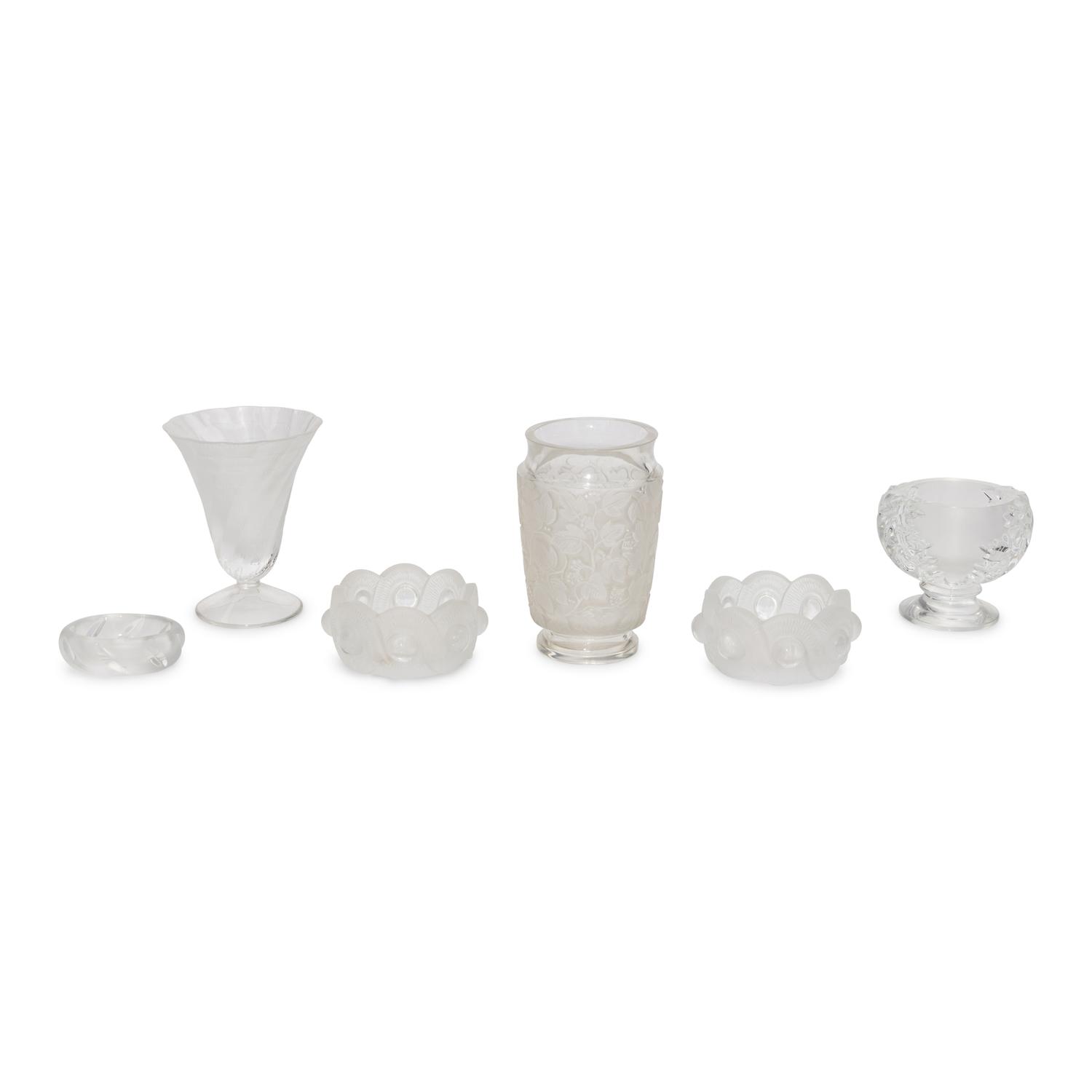 A Collection of Six Lalique Glass Table Articles