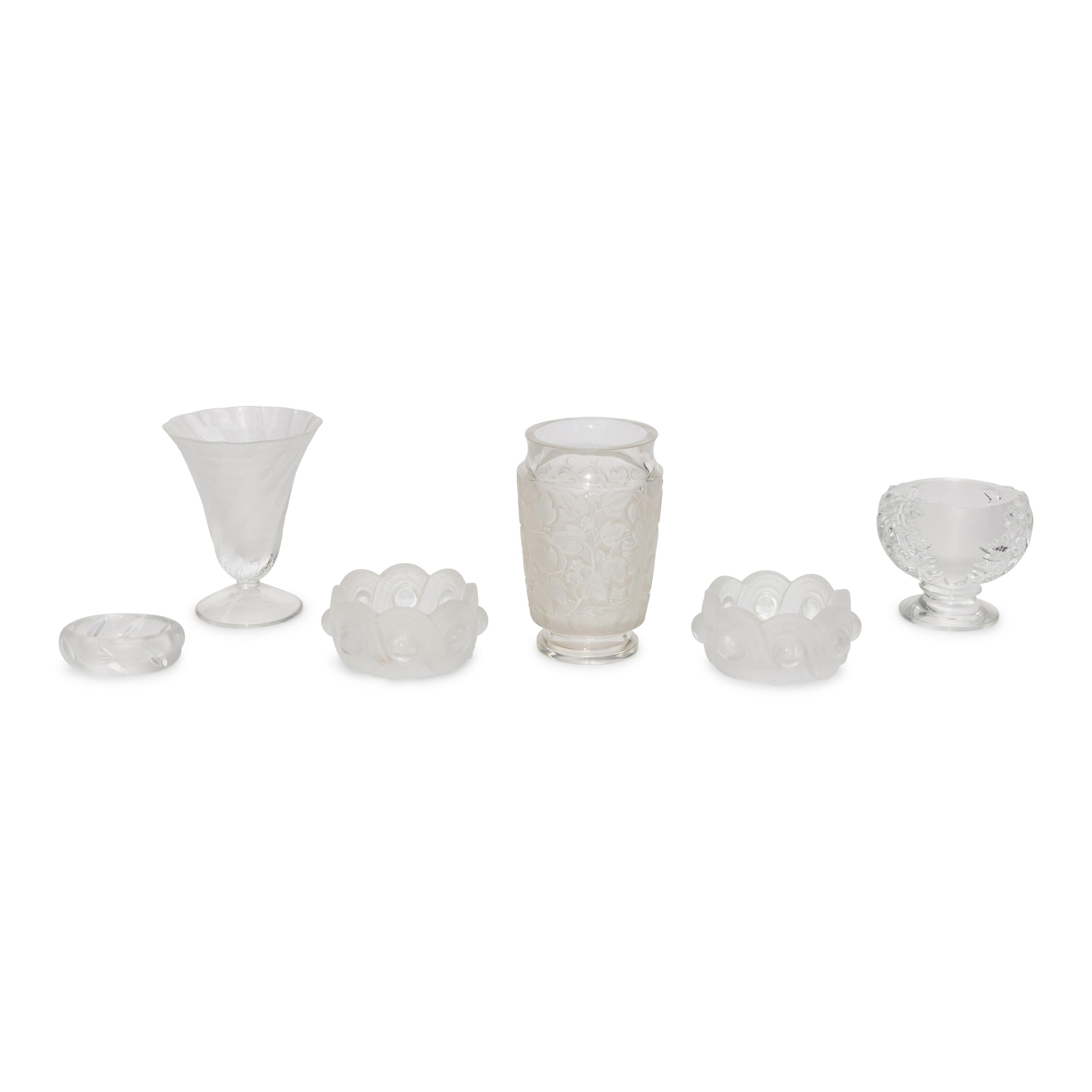A Collection of Six Lalique Glass Table Articles