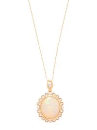 YELLOW GOLD, OPAL AND DIAMOND PENDANT/NECKLACE