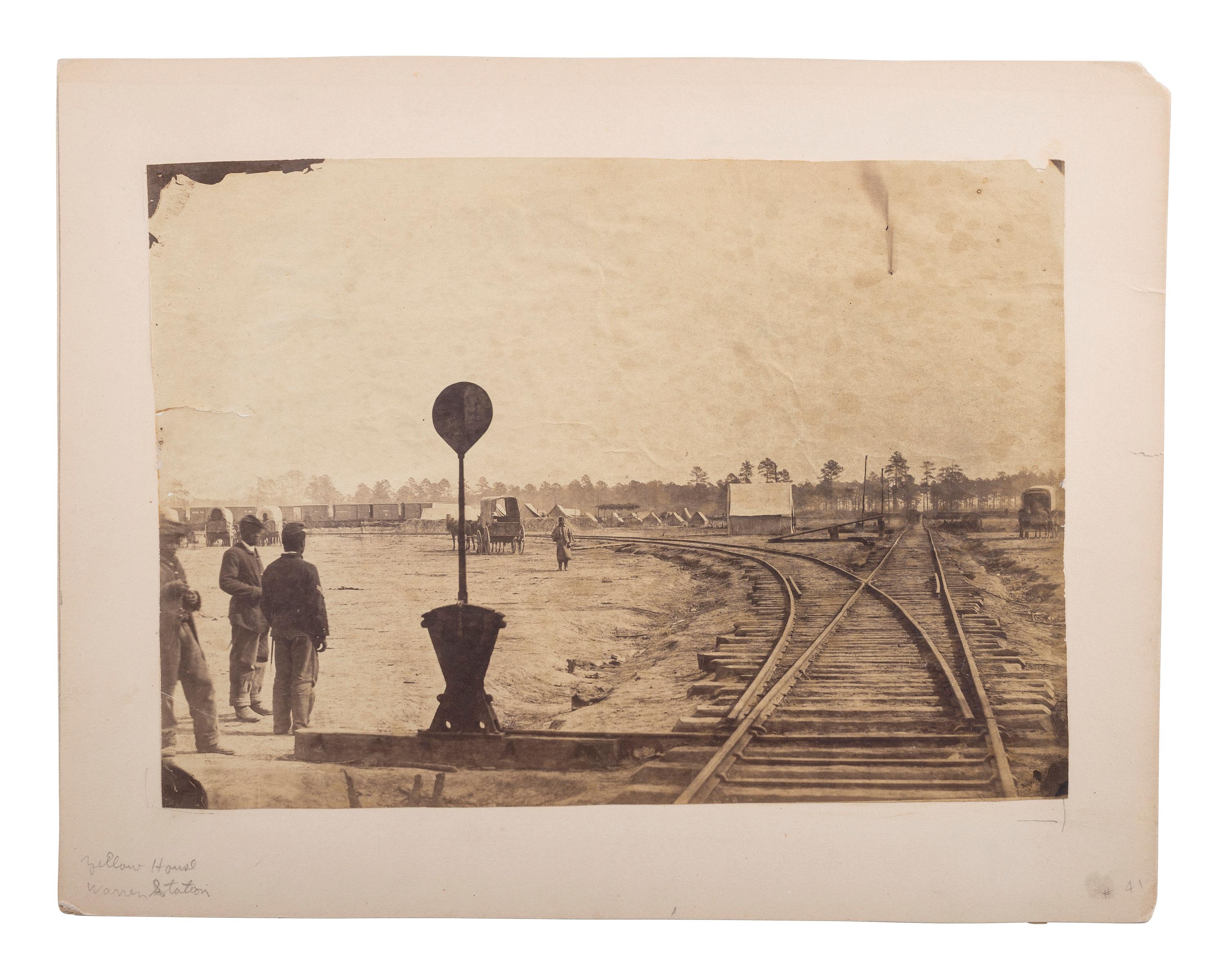 [CIVIL WAR]. BRADY, Mathew, photographer, attrib. Albumen photograph of African American soldiers at Warren Station, Virginia.