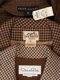 Four Houndstooth Pieces: One Oscar de la Renta Two-Piece Skirt Suit, One Hermes Jacket, One Ralph Lauren Cape