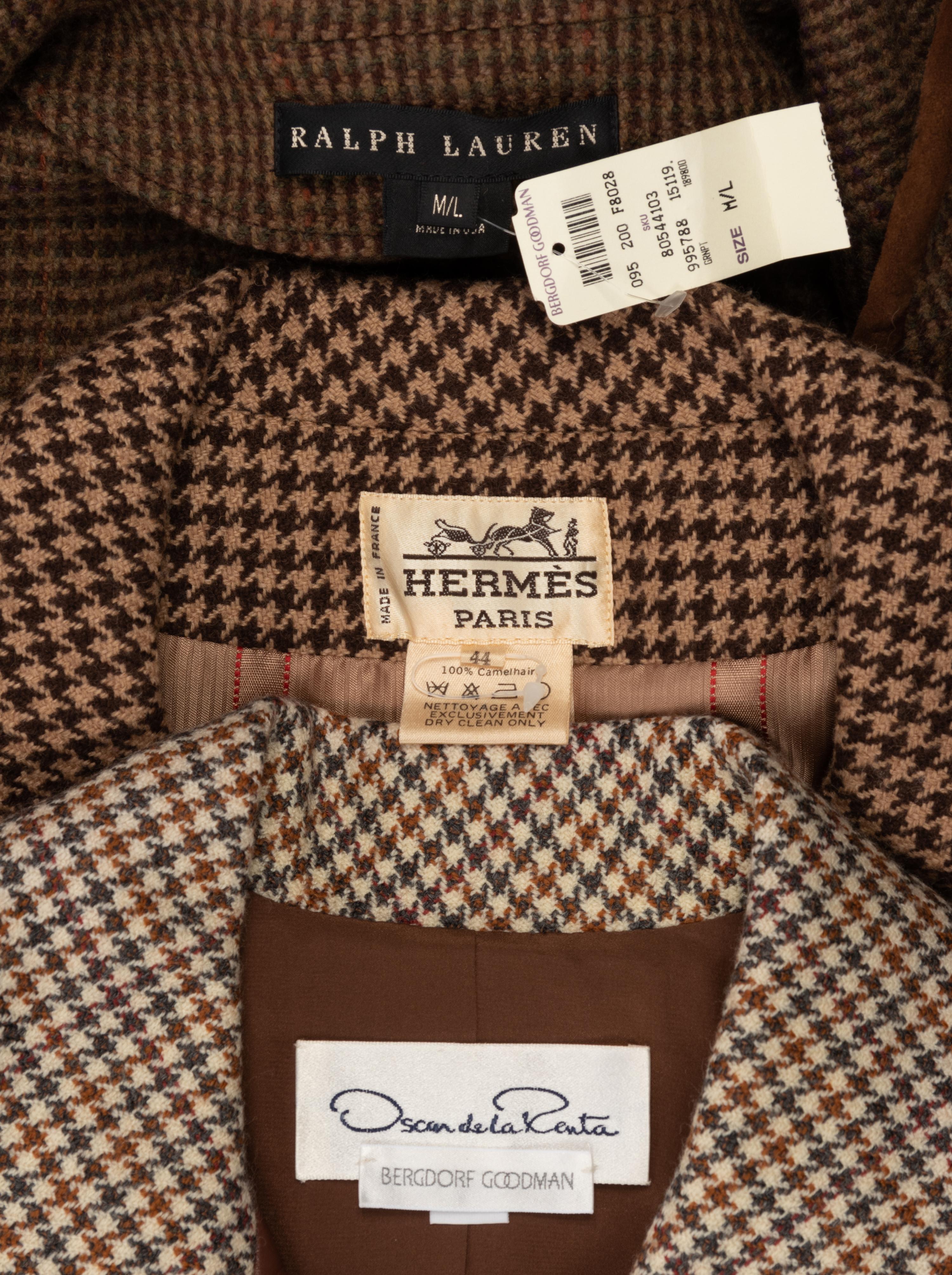 Four Houndstooth Pieces: One Oscar de la Renta Two-Piece Skirt Suit, One Hermes Jacket, One Ralph Lauren Cape