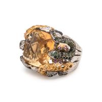 CITRINE, GEMSTONE AND DIAMOND RING