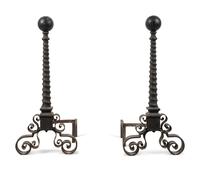 A Pair of Continental Iron Spiral-Twist Ball-Top Andirons
