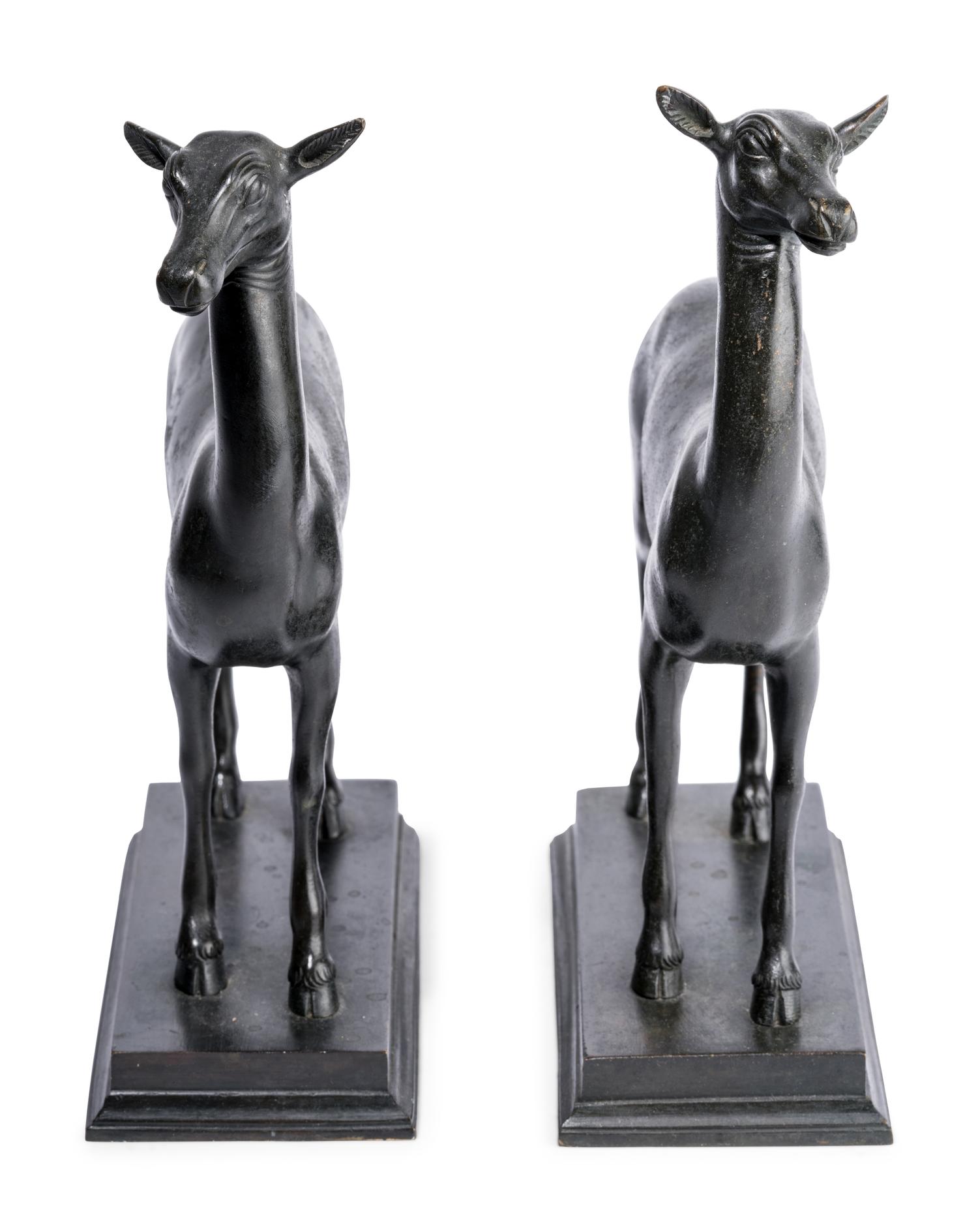 A Pair of Continental Bronze Figures of Deer