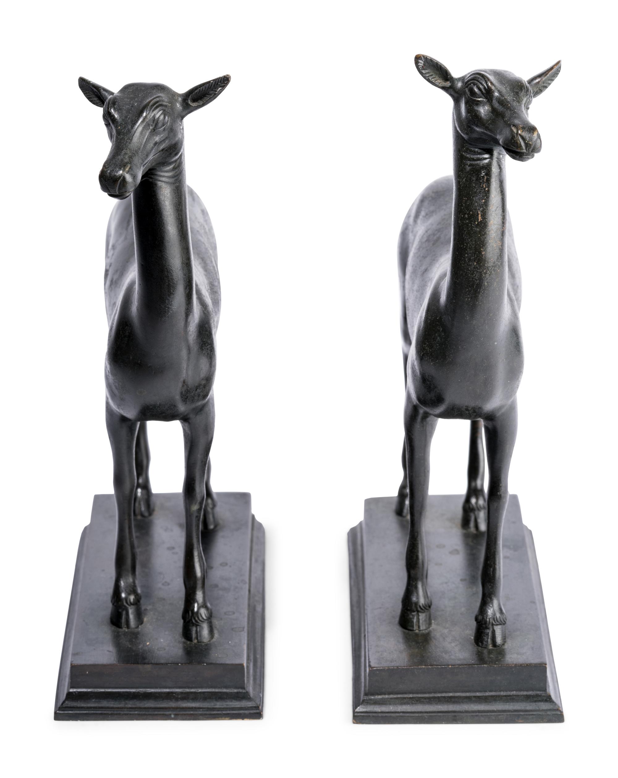 A Pair of Continental Bronze Figures of Deer