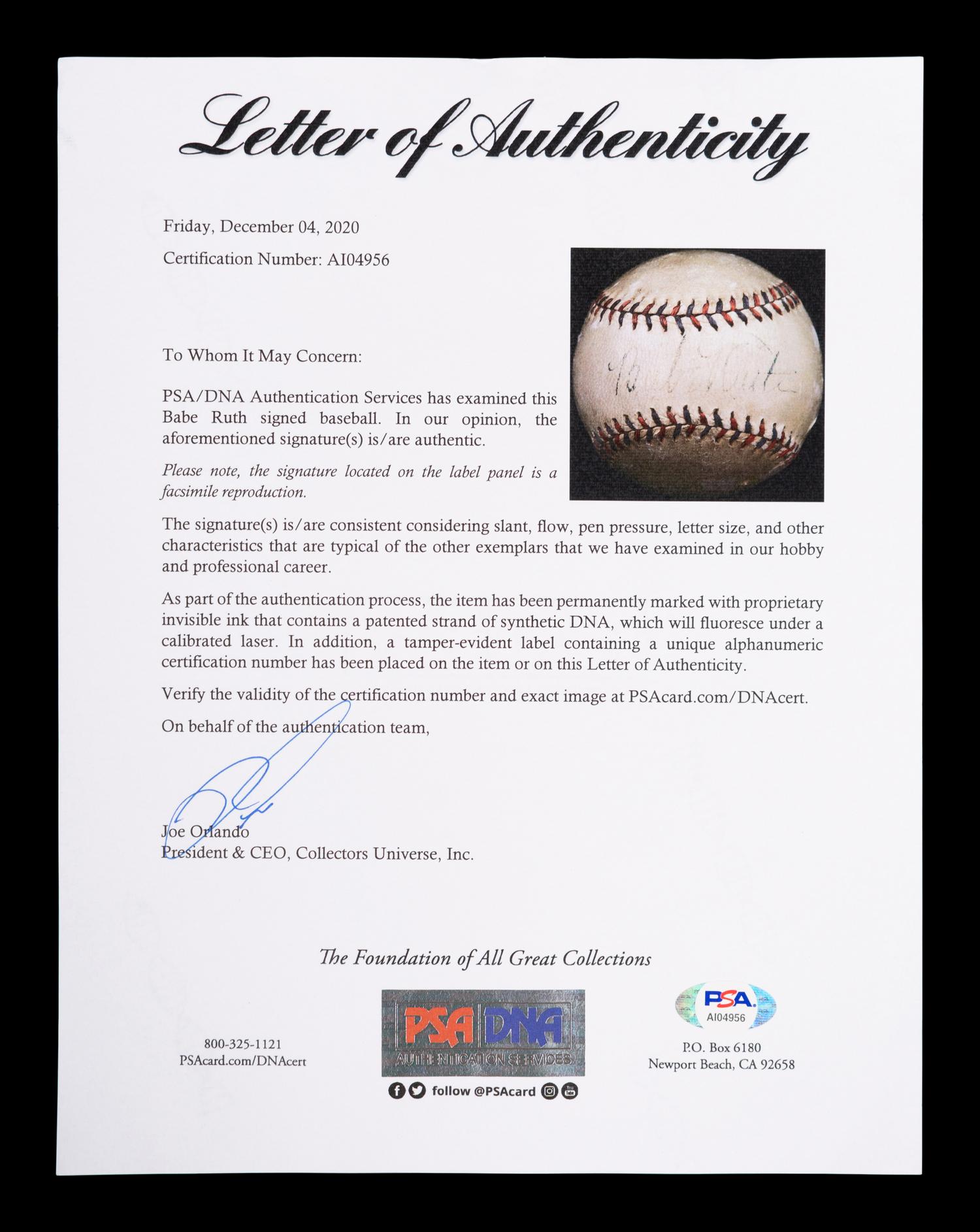 A Babe Ruth Signed Autograph Home Run Special Spalding Baseball (PSA Authentic)