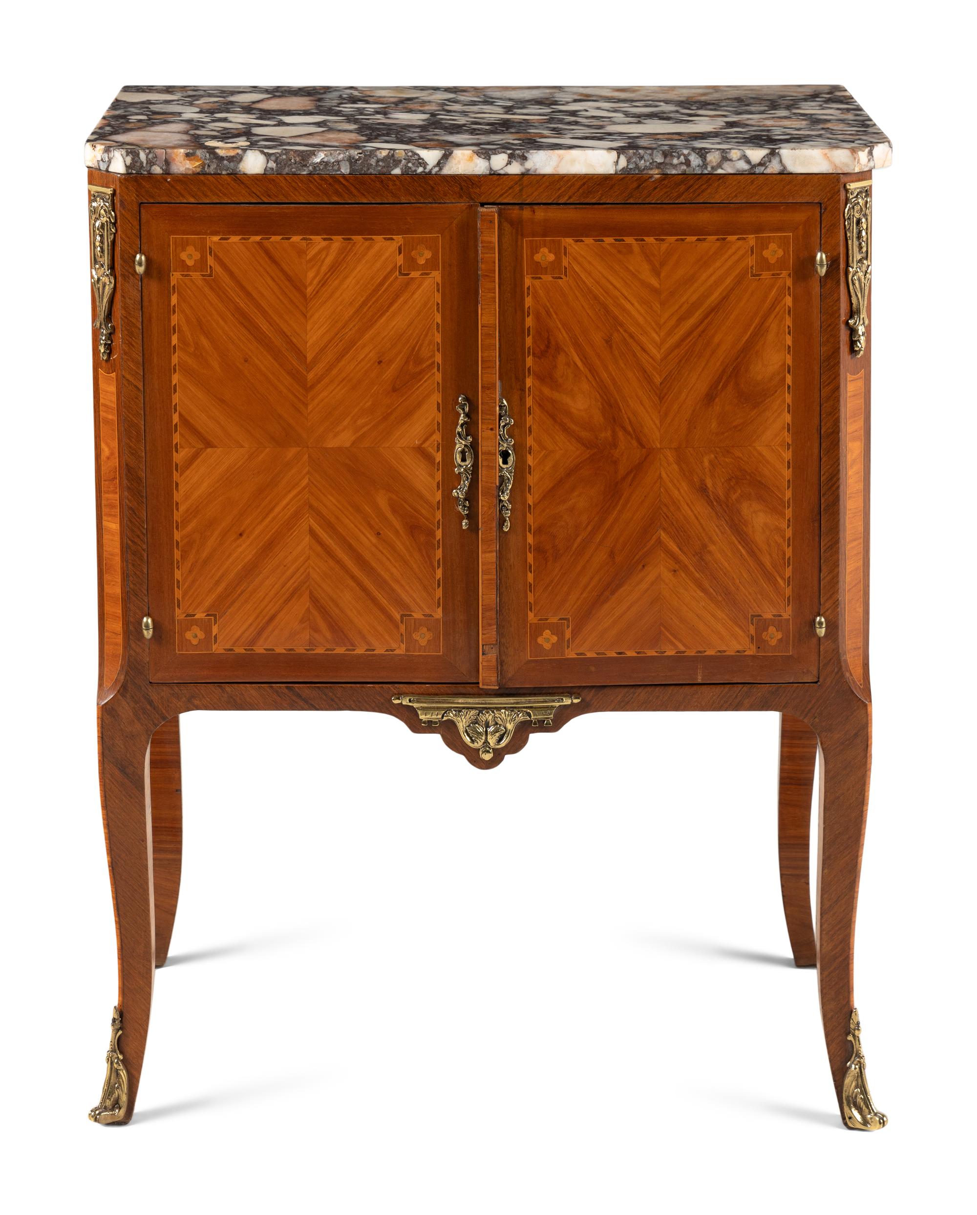 A French Tulipwood Marble-Top Cabinet
