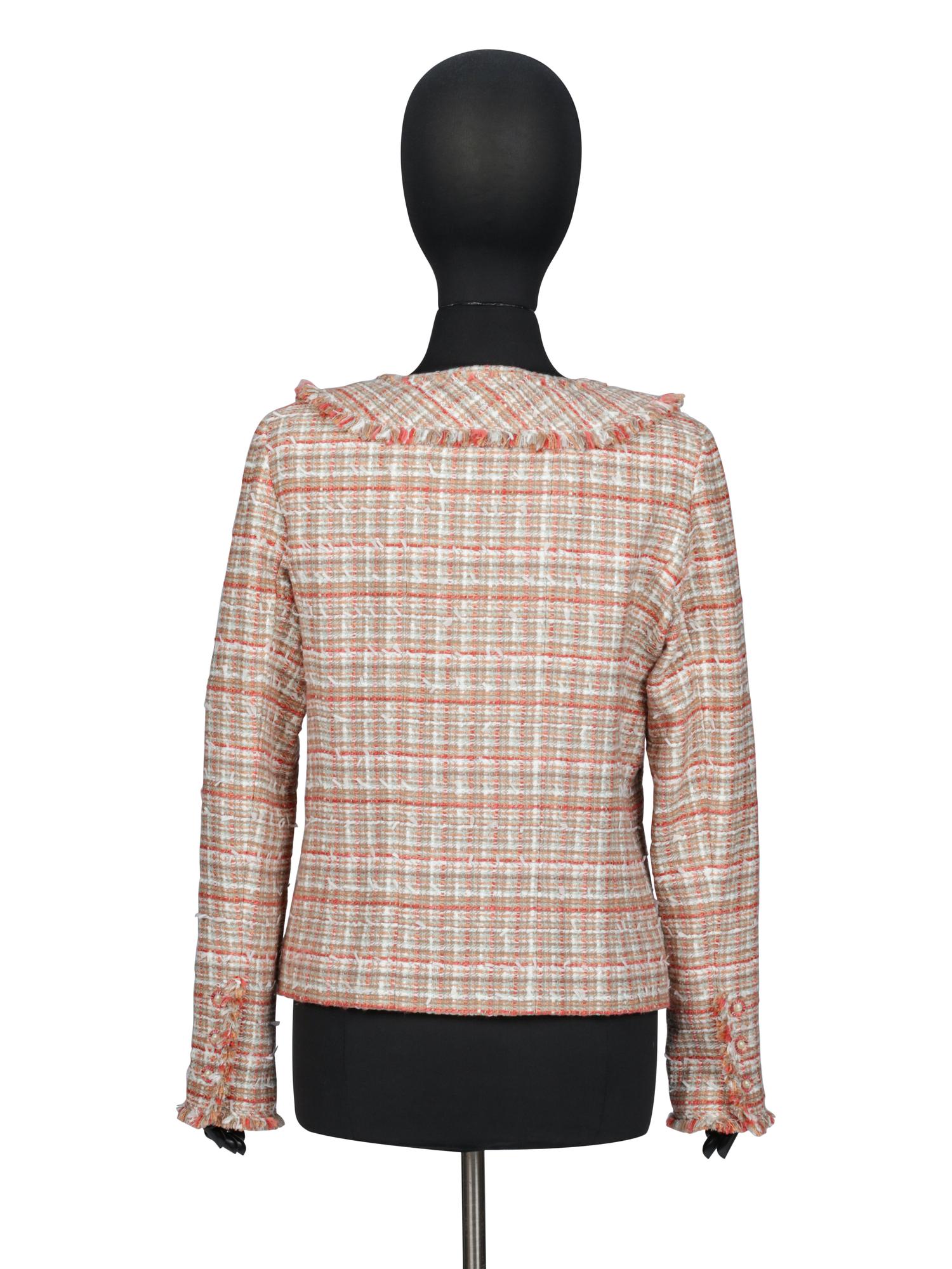 CHANEL, FRAYED TWEED CARDIGAN JACKET