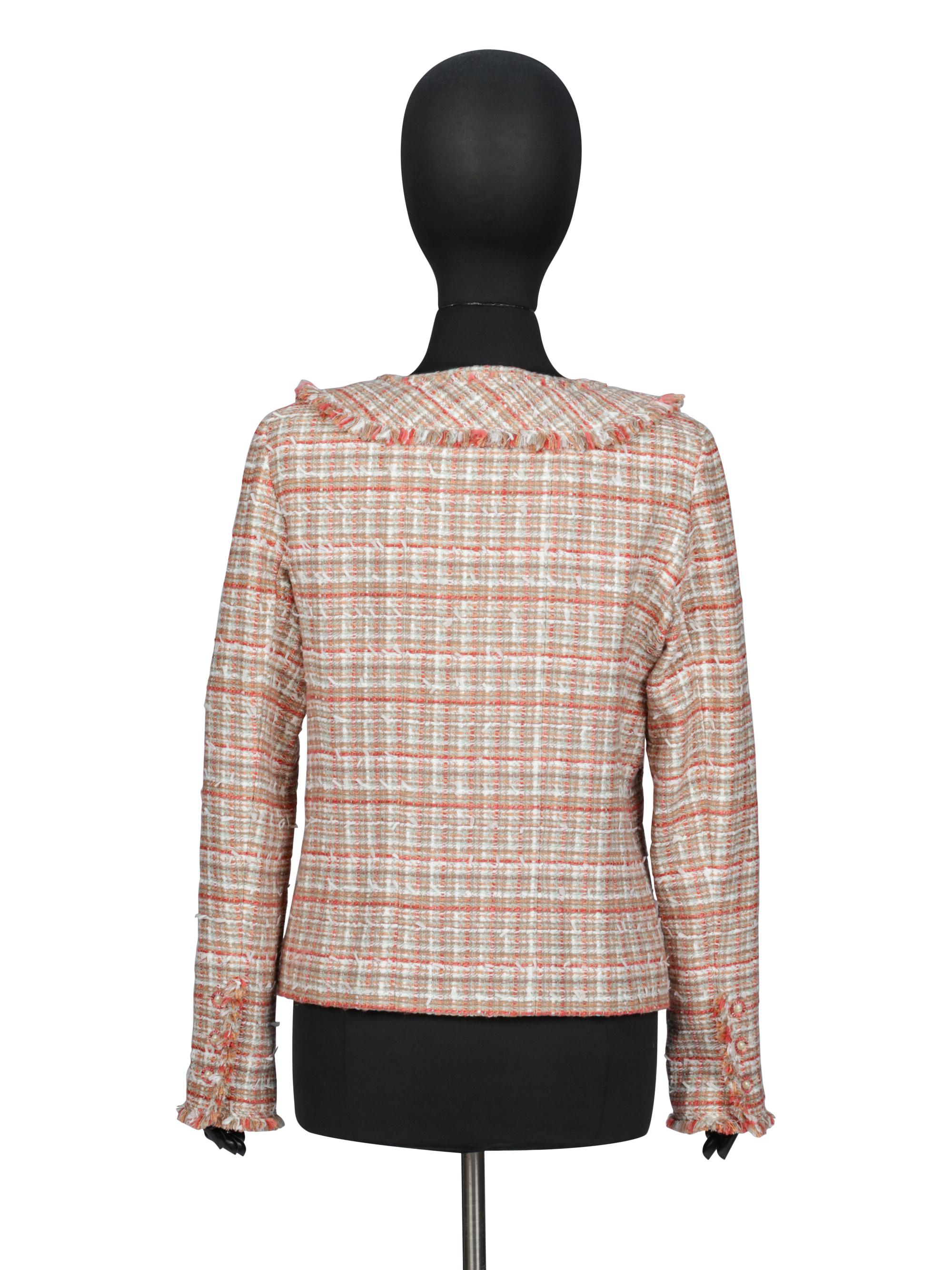 CHANEL, FRAYED TWEED CARDIGAN JACKET