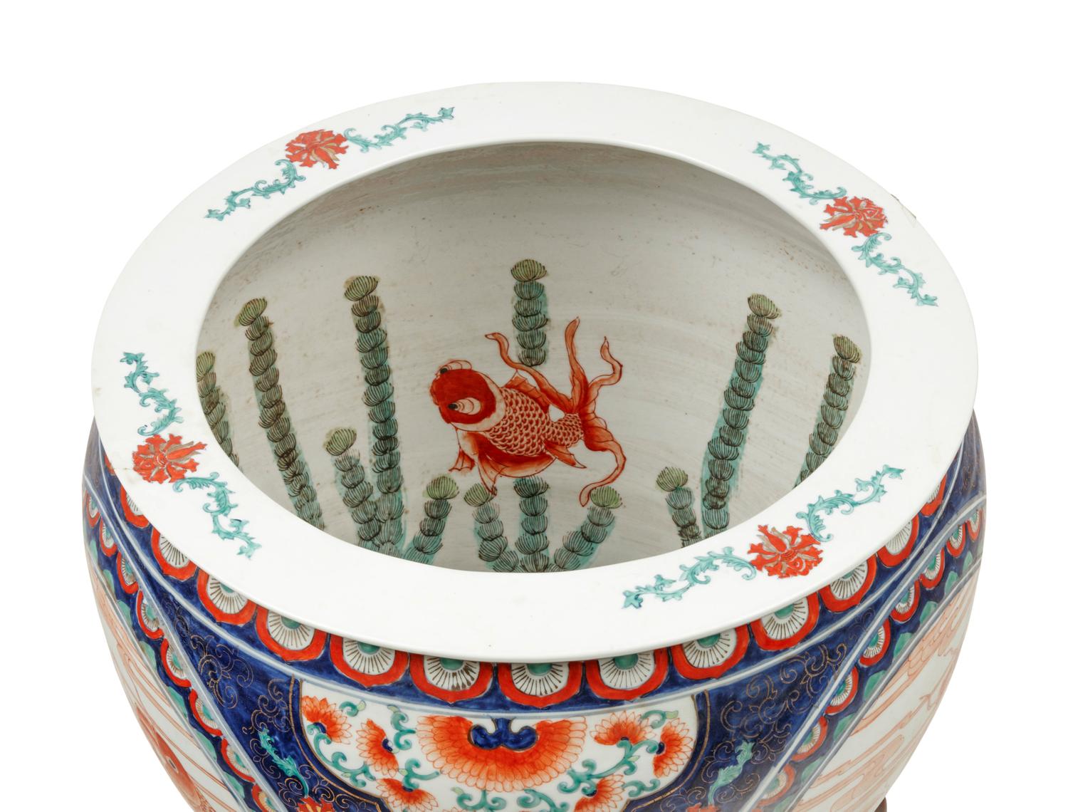 A Chinese Export Porcelain Fishbowl and Wood Stand