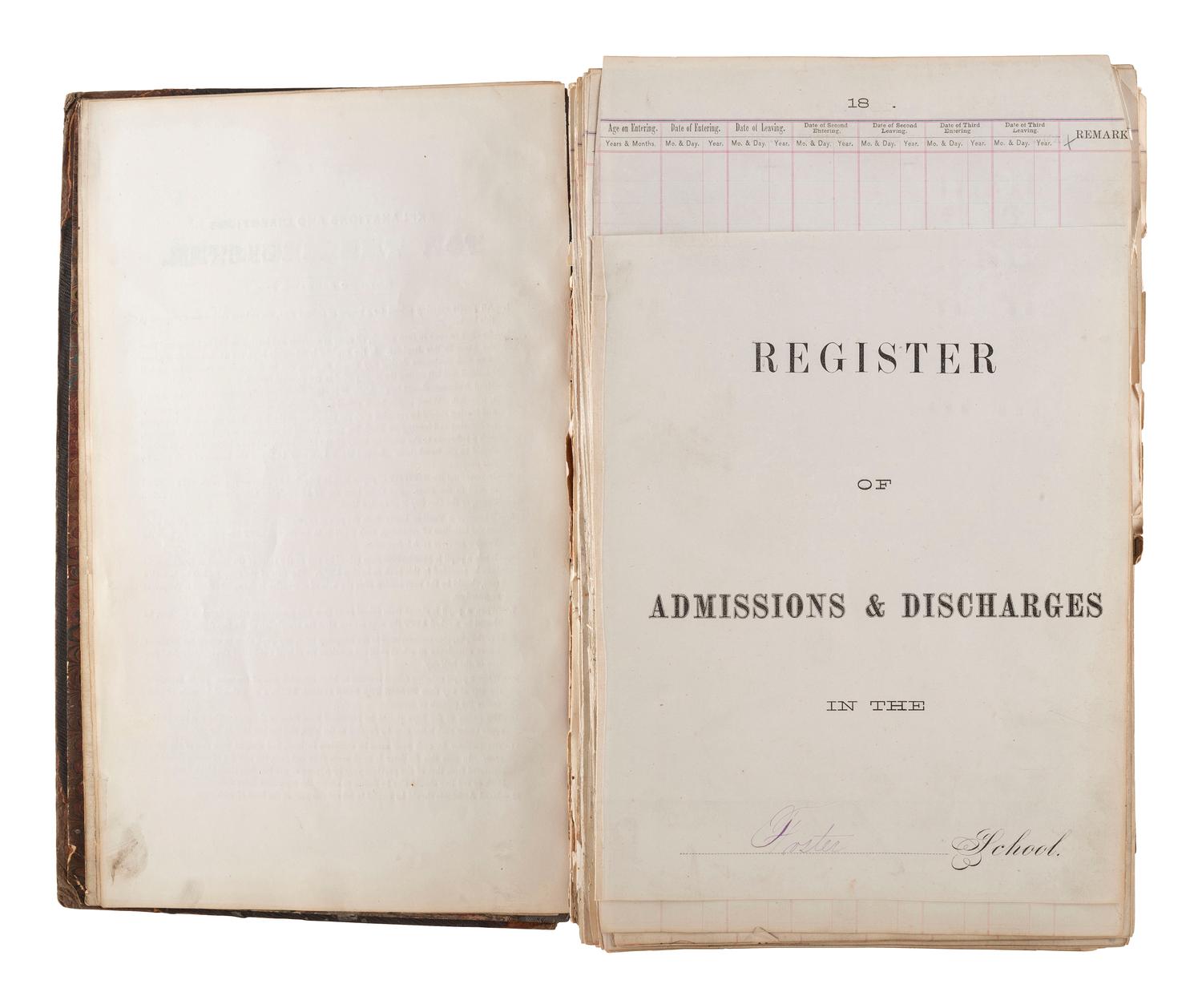 [CHICAGO FIRE]. Register of Admissions and Discharges in the Foster School, Chicago, Illinois, 1871-1872.