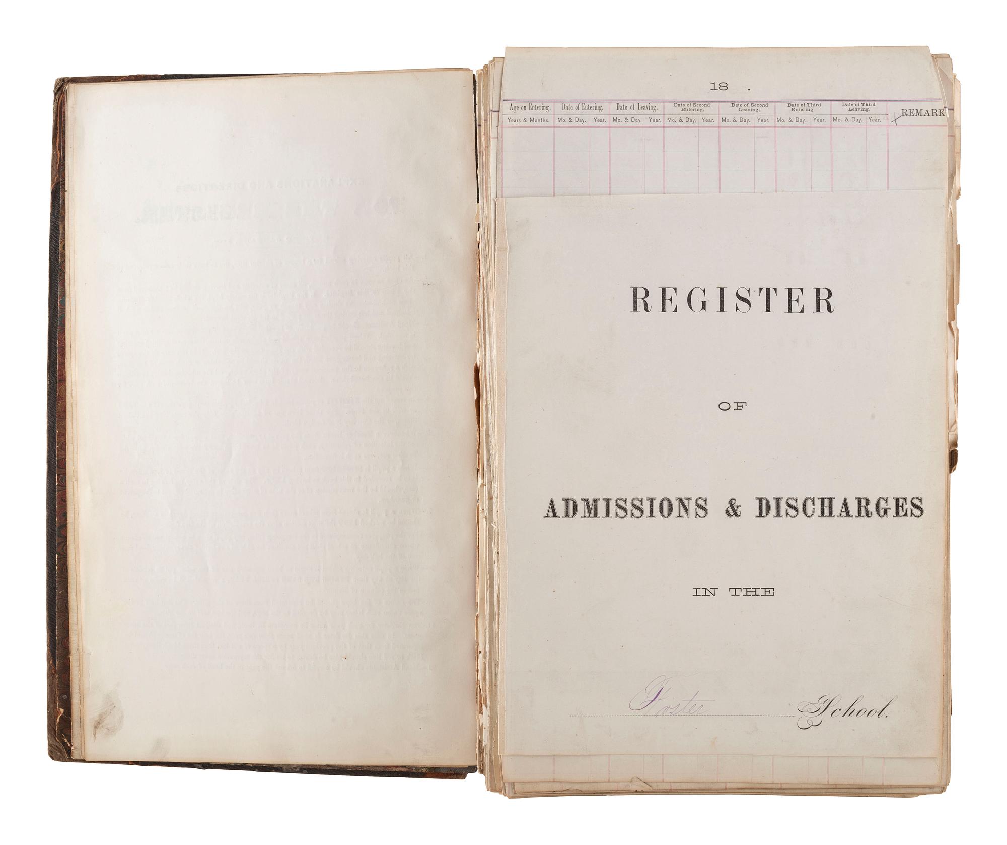 [CHICAGO FIRE]. Register of Admissions and Discharges in the Foster School, Chicago, Illinois, 1871-1872.