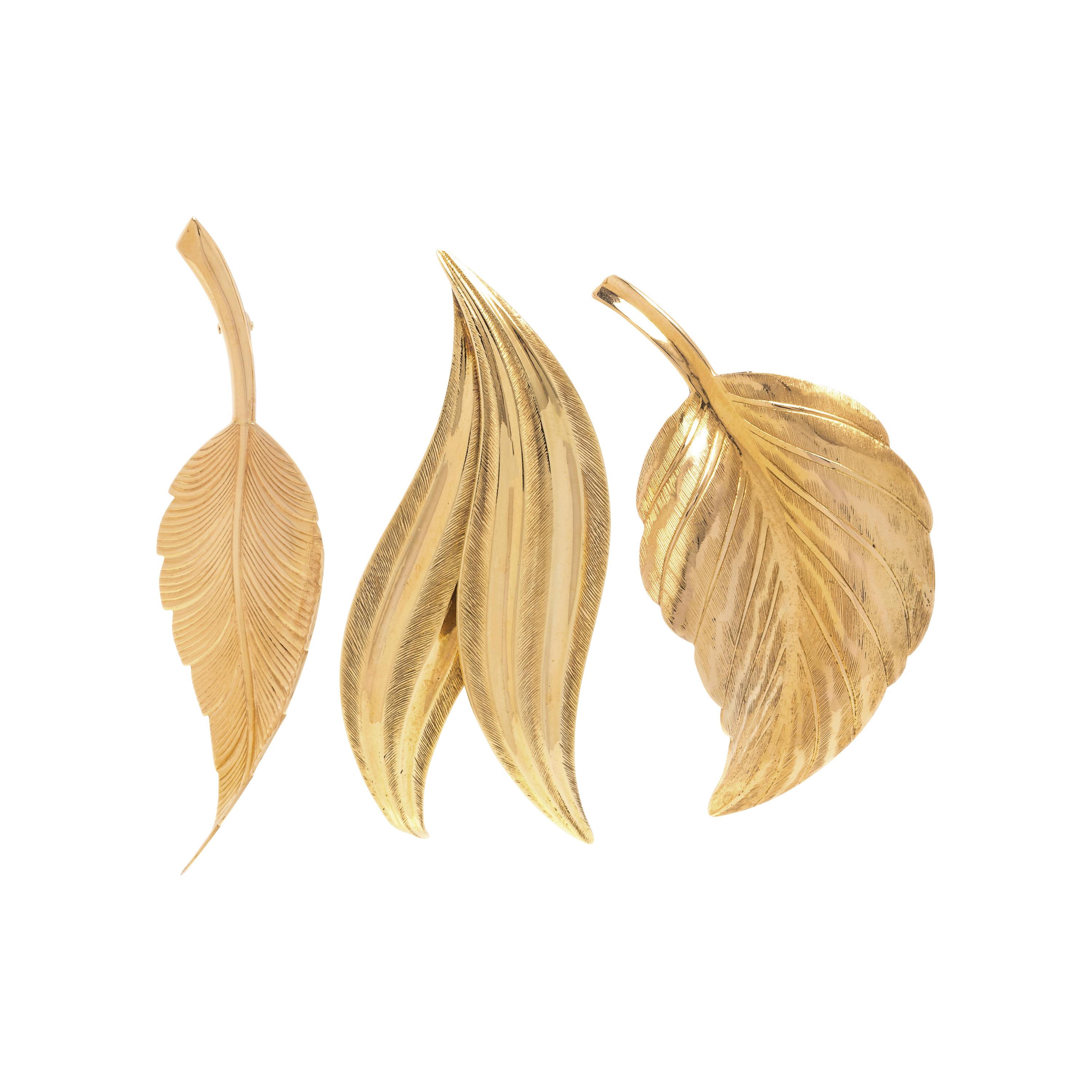 TIFFANY & CO., COLLECTION OF YELLOW GOLD LEAF BROOCHES