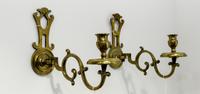 A Pair of Dutch Baroque Style Brass Sconces Depth 12 inches. — 19TH CENTURY