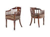 A Pair of English Mahogany and Leather-Upholstered Desk Chairs