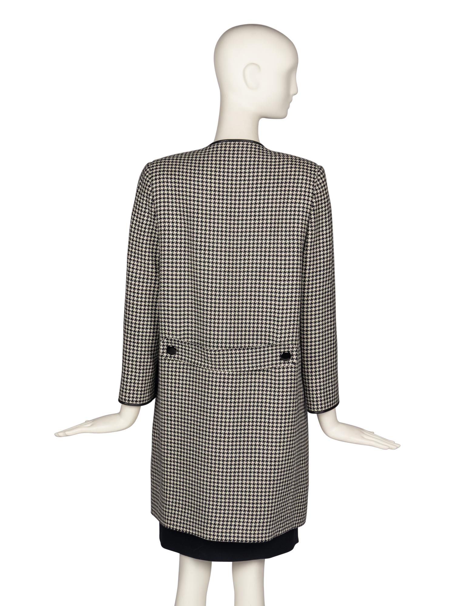 Pierre Cardin Haute Couture Houndstooth Coat with Leather Trim