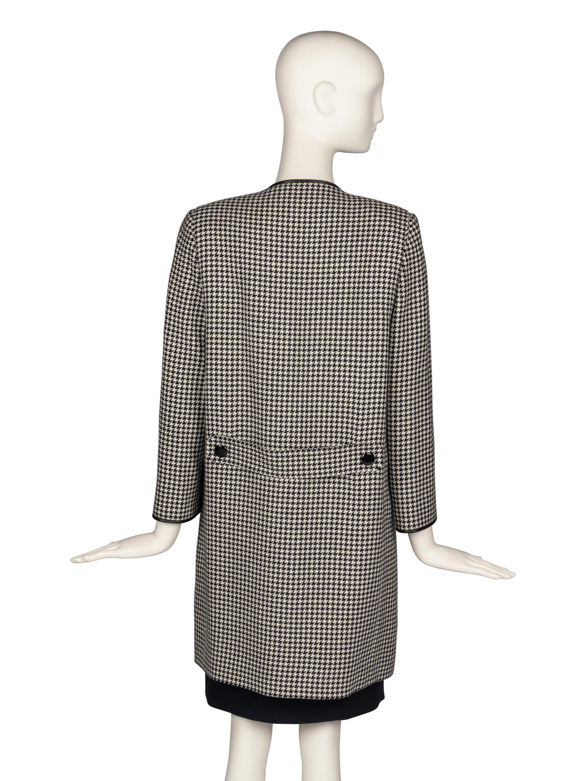 Pierre Cardin Haute Couture Houndstooth Coat with Leather Trim