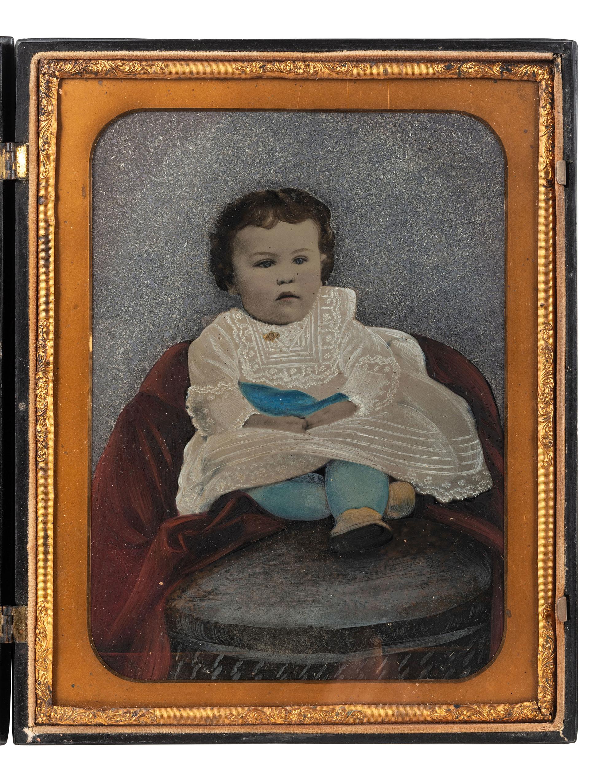 [EARLY PHOTOGRAPHY]. Washington Crossing the Delaware . Whole plate Union case containing tintype.