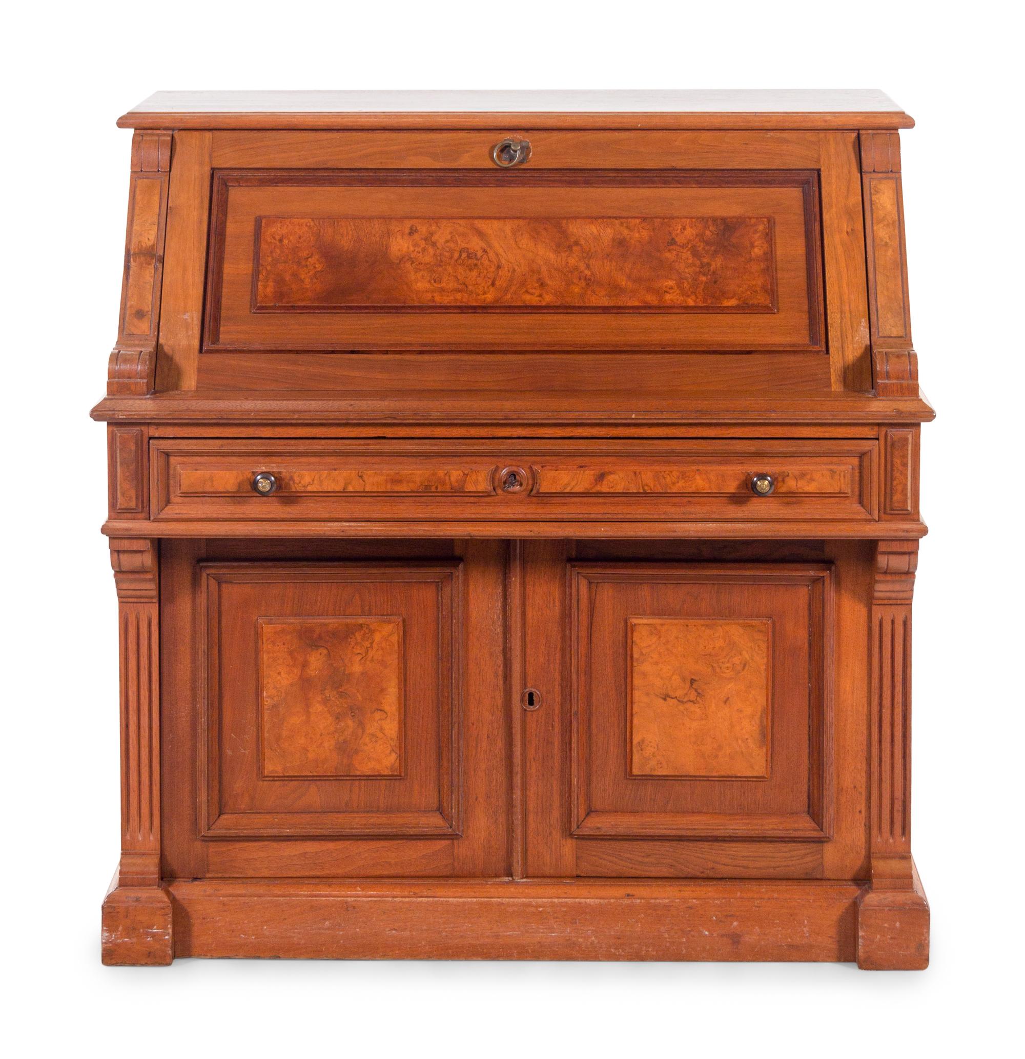 A Victorian Style Walnut Slant-Front Secretary Desk