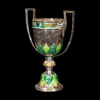 A Chinese Export Enameled Silver Trophy Cup, 20th Century 近代 外銷銀燒藍雙耳杯