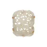 GUMP'S, JADE AND YELLOW GOLD BROOCH