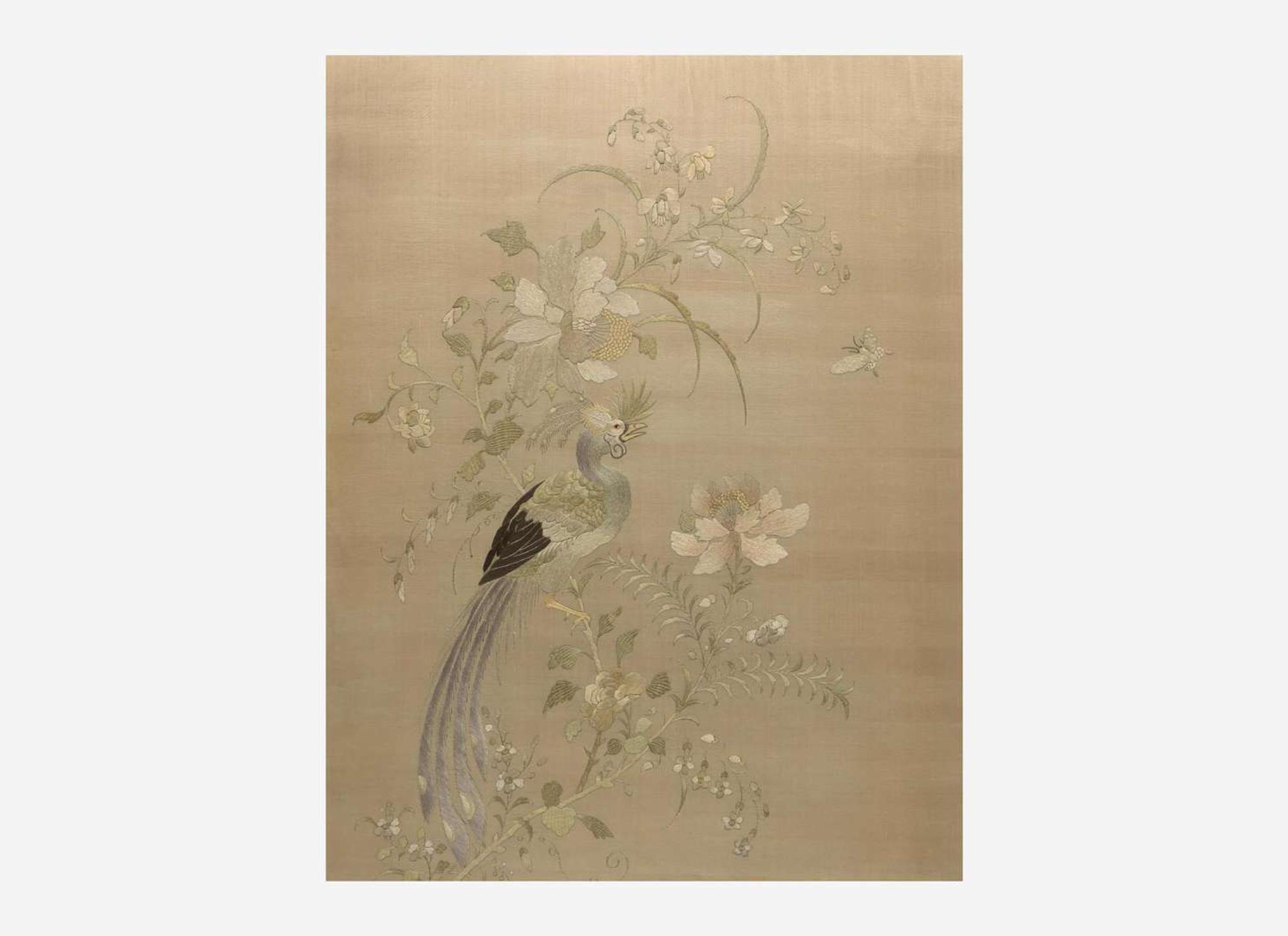 A set of four Chinese silk-embroidered panels depicting birds and flowers 刺繡花鳥 一組四件