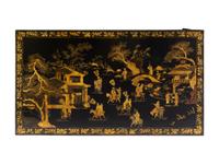A Chinese Gilt Decorated Black Lacquered Panel Mounted as a Low Table