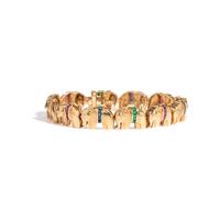 YELLOW GOLD, MULTIGEM AND DIAMOND ELEPHANT BRACELET