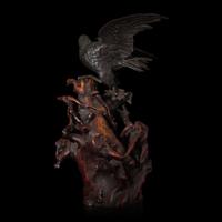 A Japanese Patinated Bronze Figure of an Eagle, Atsuyoshi for the Maruki Co. 丸木製厚義作銅鷹置物