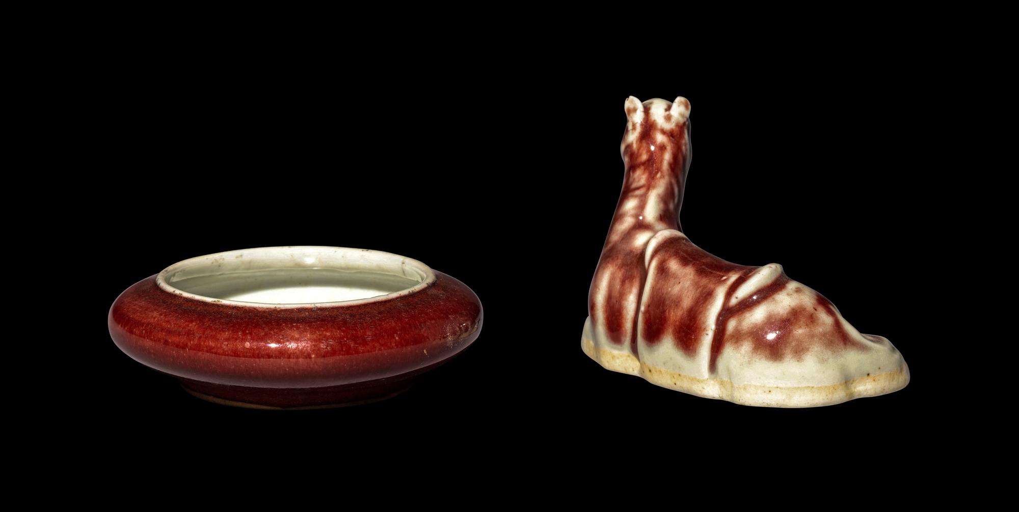Two Chinese Copper Red Glazed Porcelain Scholar's Objects