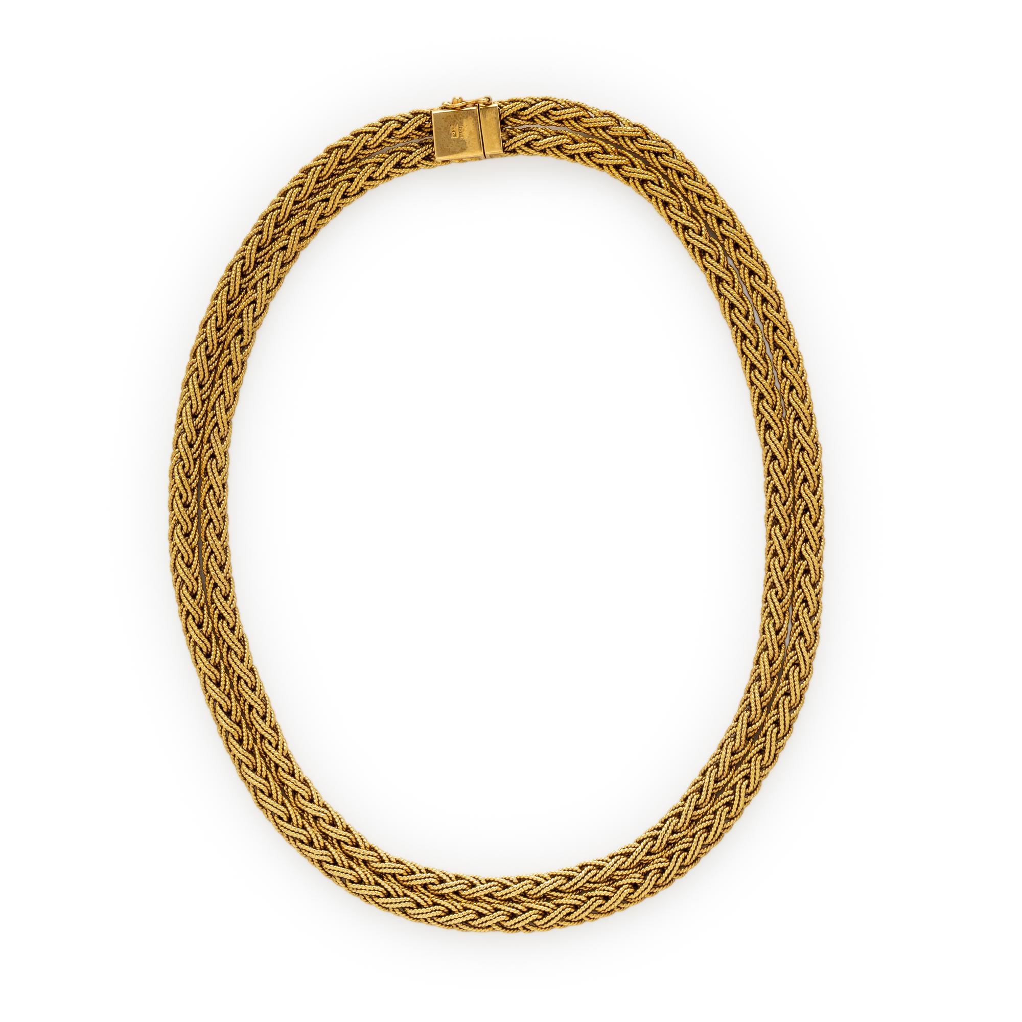 YELLOW GOLD DOUBLE BRAID CHAIN NECKLACE