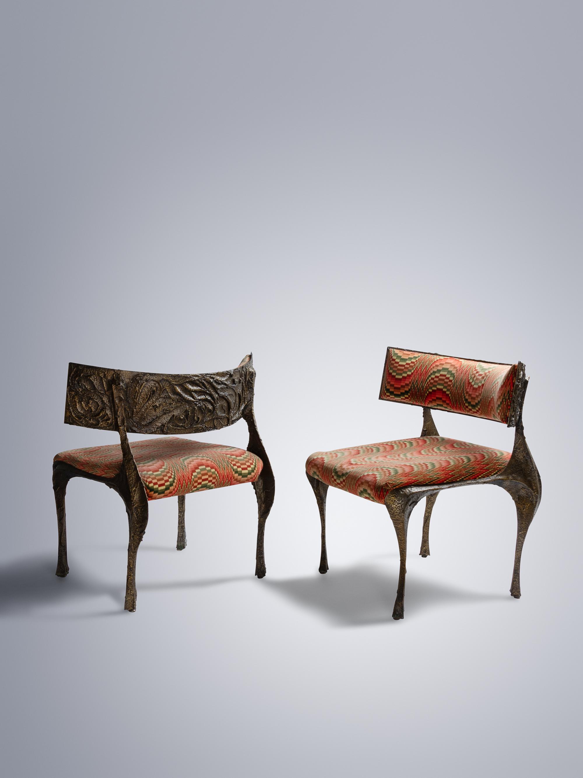 Pair of Sculptured Metal Lounge Chairs, Model PE-117 Paul Evans Studio for Directional, USA