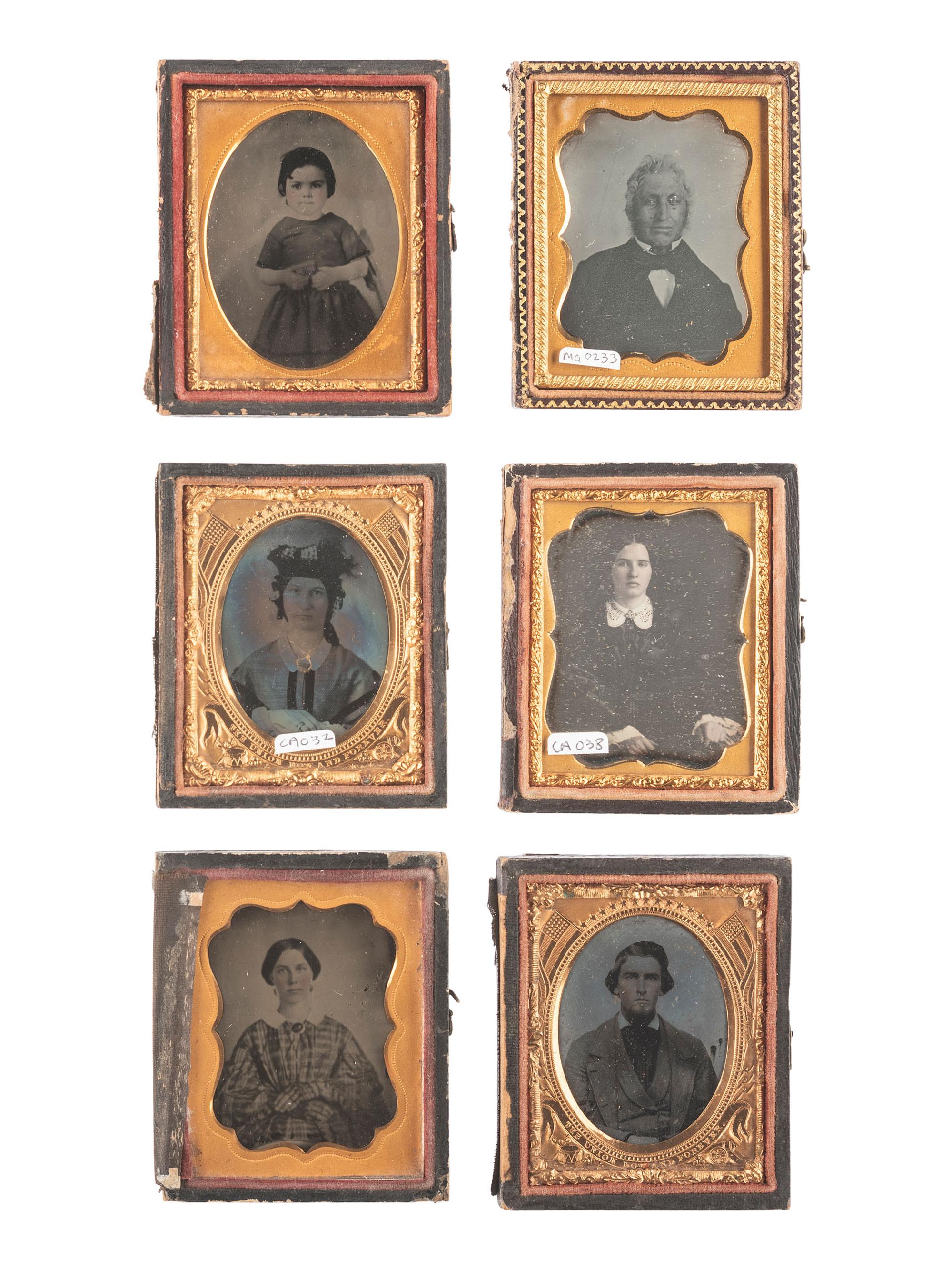 [EARLY PHOTOGRAPHY]. 35 assorted images including paper, tintype, ambrotype, and daguerreotype portraits.