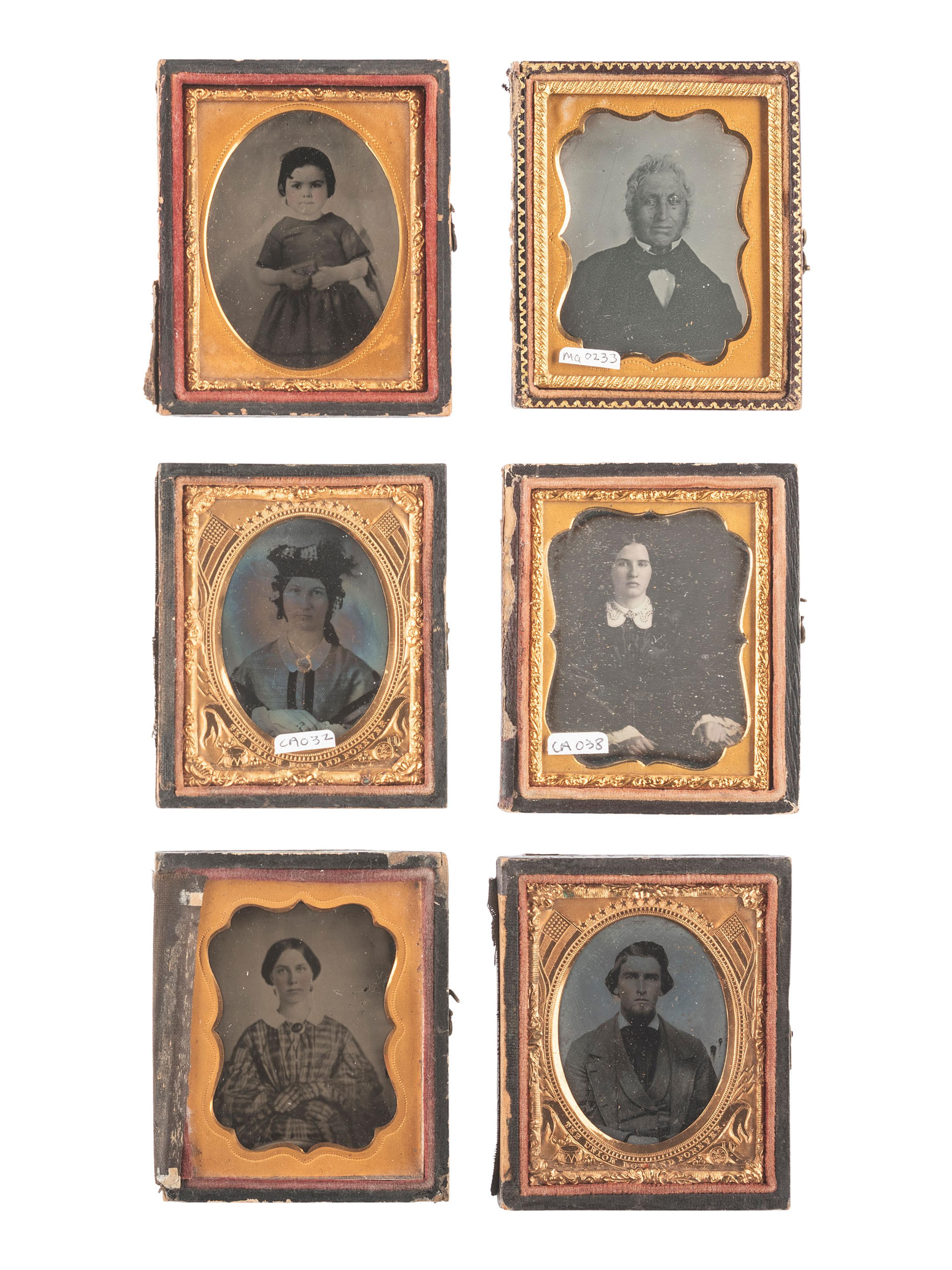[EARLY PHOTOGRAPHY]. 35 assorted images including paper, tintype, ambrotype, and daguerreotype portraits.