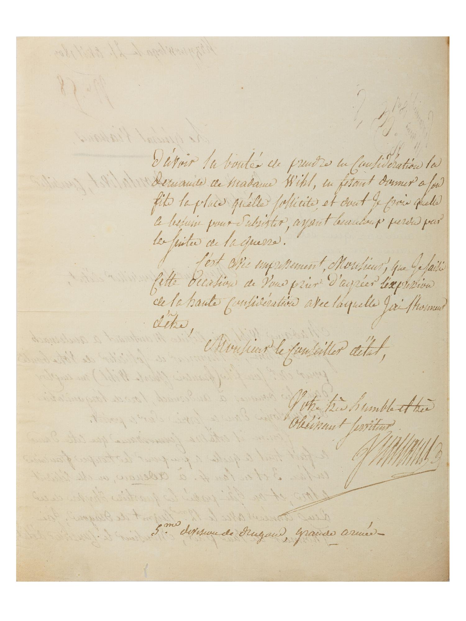 [MANUSCRIPTS - NAPOLEONIC]. A group of 2 letters in French, related to Jean-Baptiste Viallanes and Claude-Pierre Pajol.