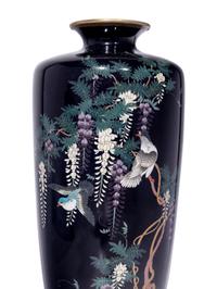 A Pair of Black Ground Cloisonné Vases
