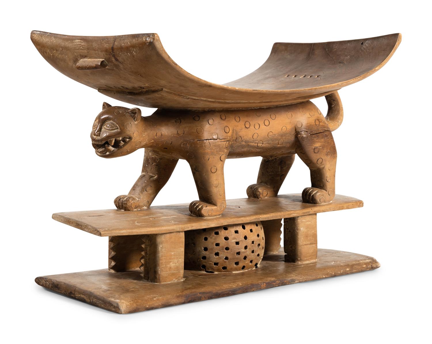 An Asante Carved Wood 'Leopard' Stool