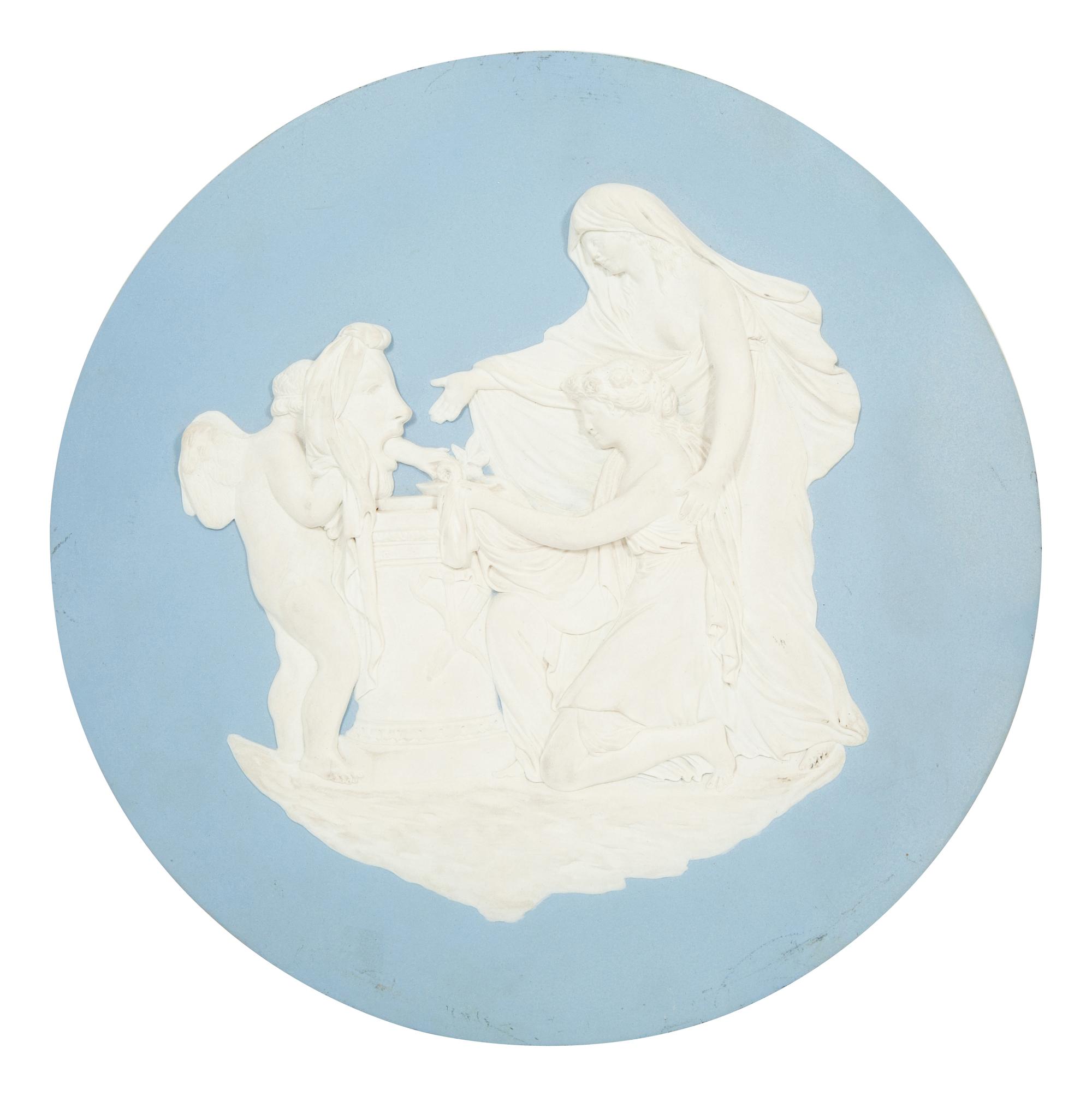 A Round Wedgwood Jasperware Plaque, Cupid as Oracle, Circa 1790
