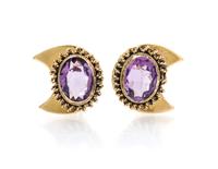 A Pair of 14 Karat Yellow Gold and Amethyst Earclips, 9.40 dwts.